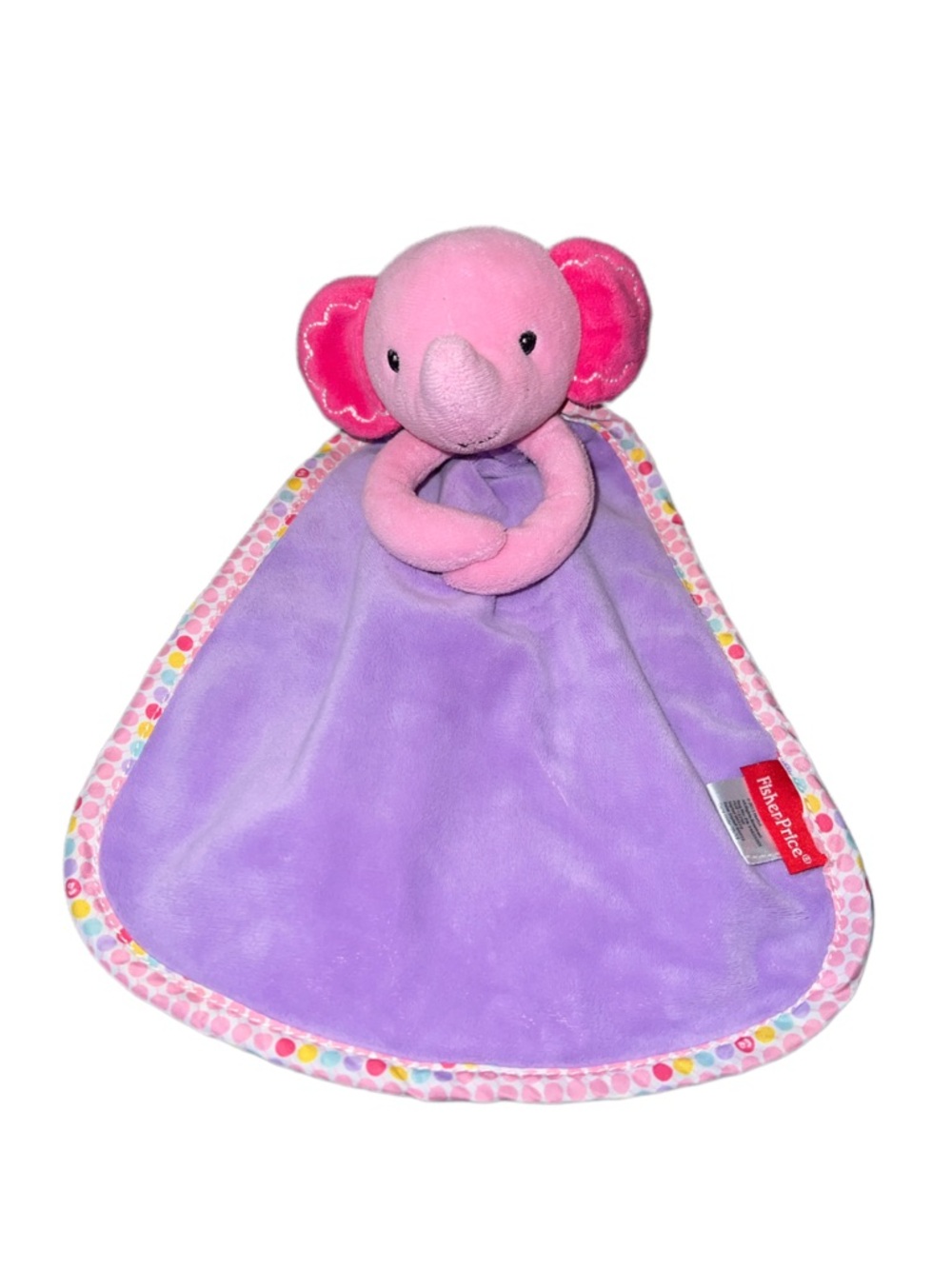 Fisher Price Elephant Lovey  Security Blanket Baby Rattle Pink Purple polka dots